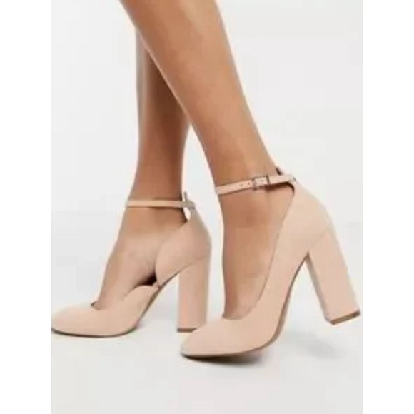 ASOS Nude Ankle Strap Block Heels | Size 8 | Worn Once - Picture 1 of 3
